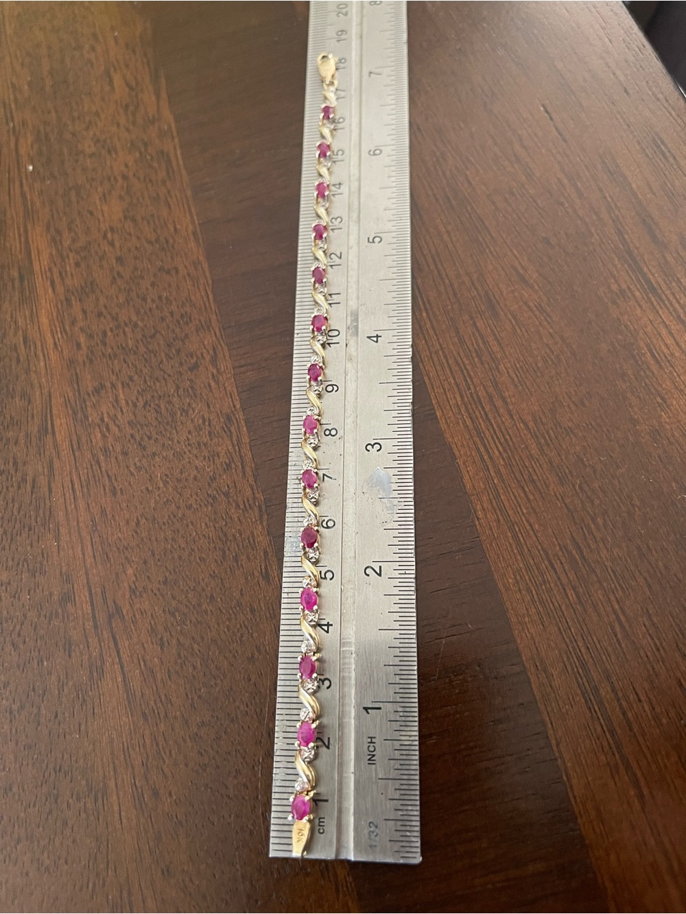 10k gold natural red ruby diamond link bracelet size 6 1/2 - Picture 5 of 5